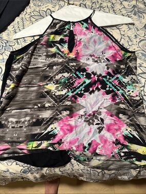 Parker Multicolor Floral Geometric Halter Tank Top - Pink, Black, Mint